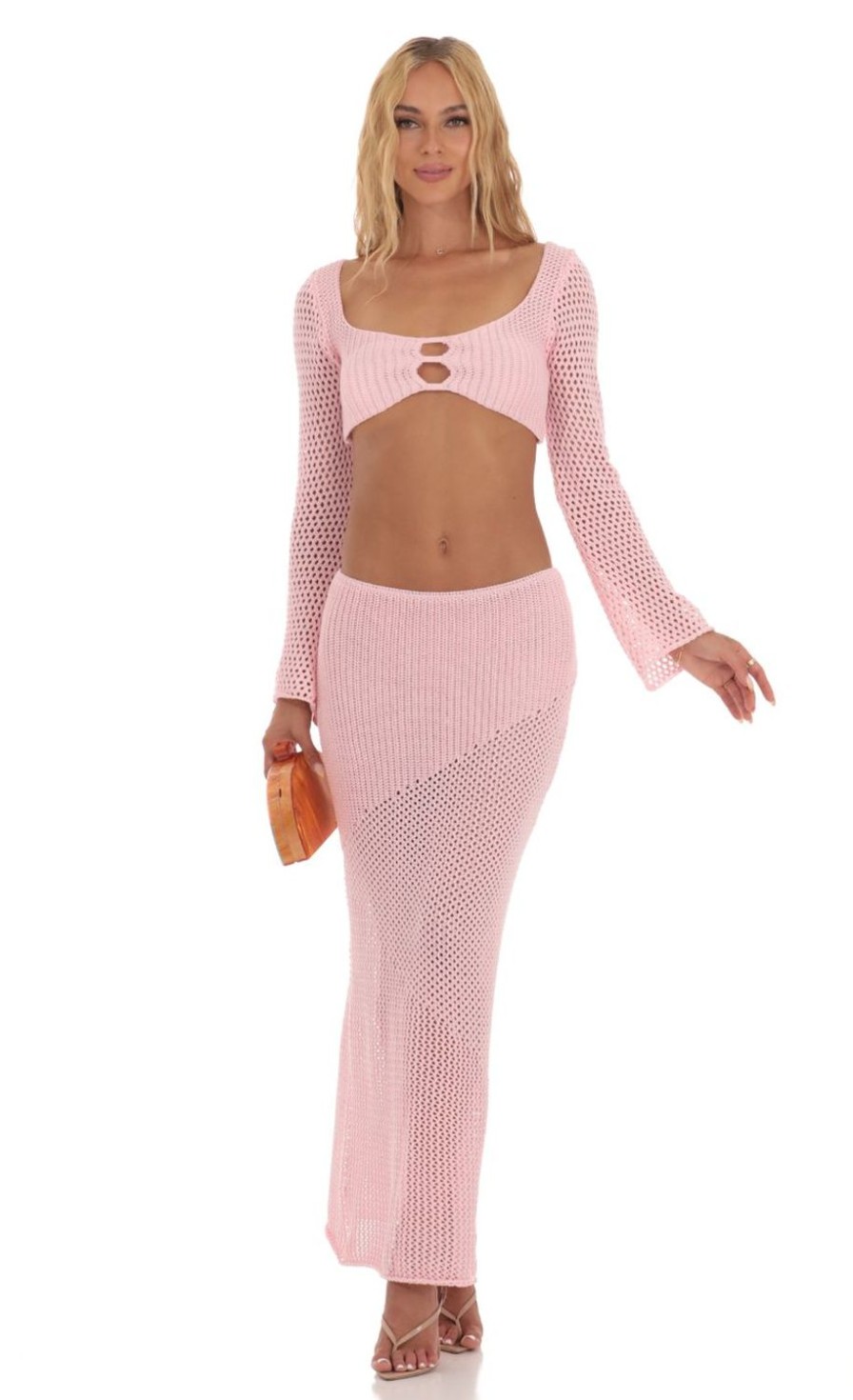 Clothing LUCY IN THE SKY | Yumi Crochet Two Piece Set In Pink | Lucy In The Sky