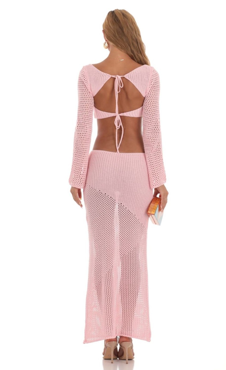 Clothing LUCY IN THE SKY | Yumi Crochet Two Piece Set In Pink | Lucy In The Sky