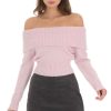 Clothing LUCY IN THE SKY | Knitted Off Shoulder Jumper In Pink | Lucy In The Sky