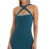 Clothing LUCY IN THE SKY | Christine Rhinestone Halter Bodycon Dress In Teal | Lucy In The Sky