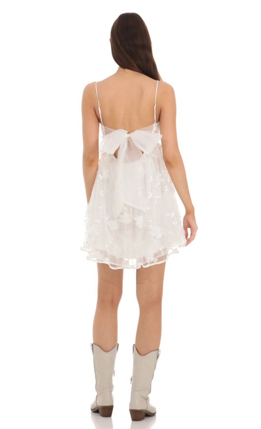 Clothing LUCY IN THE SKY | 3-D Foral Babydoll Dress In White | Lucy In The Sky