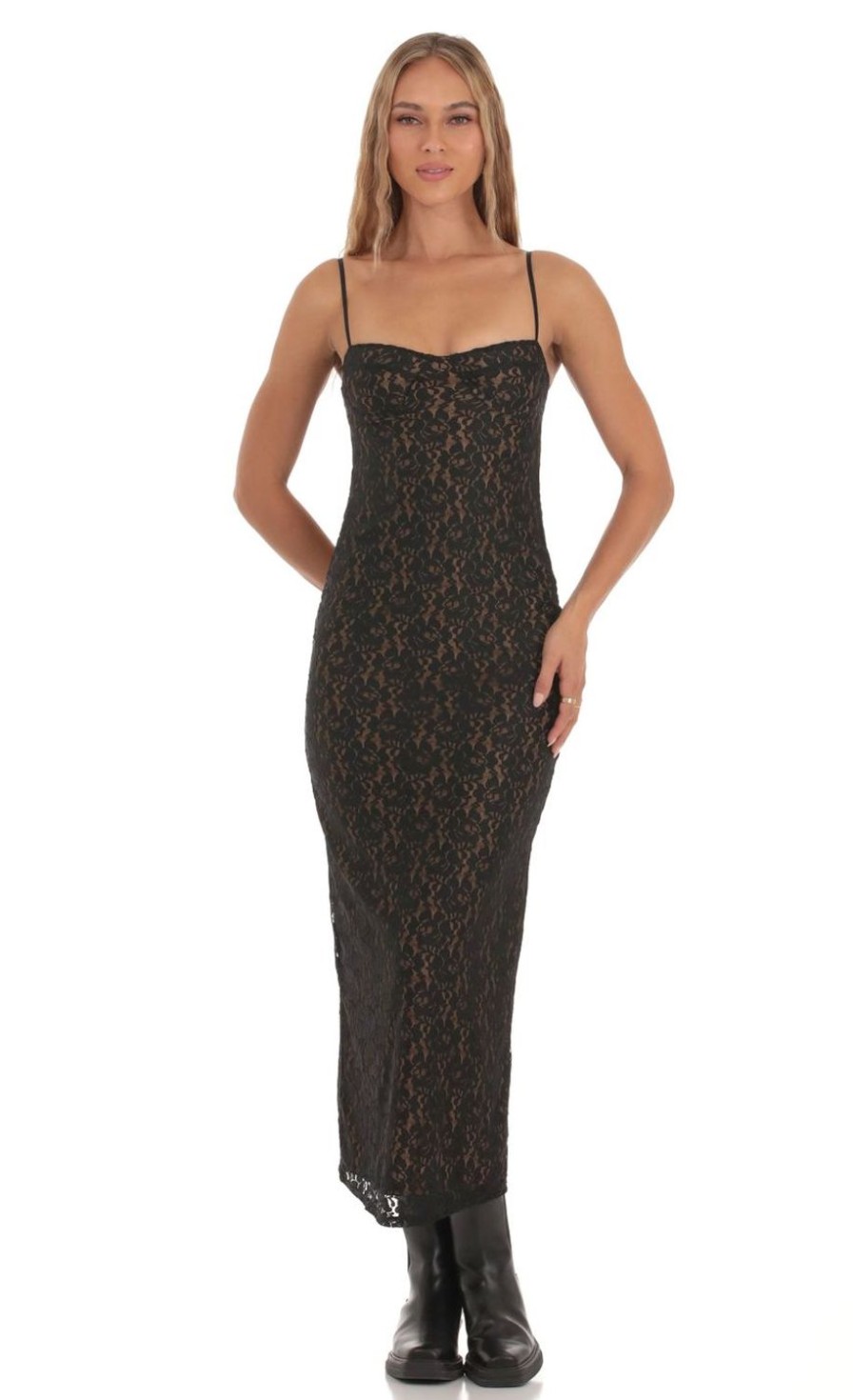 Clothing LUCY IN THE SKY | Full Lace Maxi Dress In Black | Lucy In The Sky