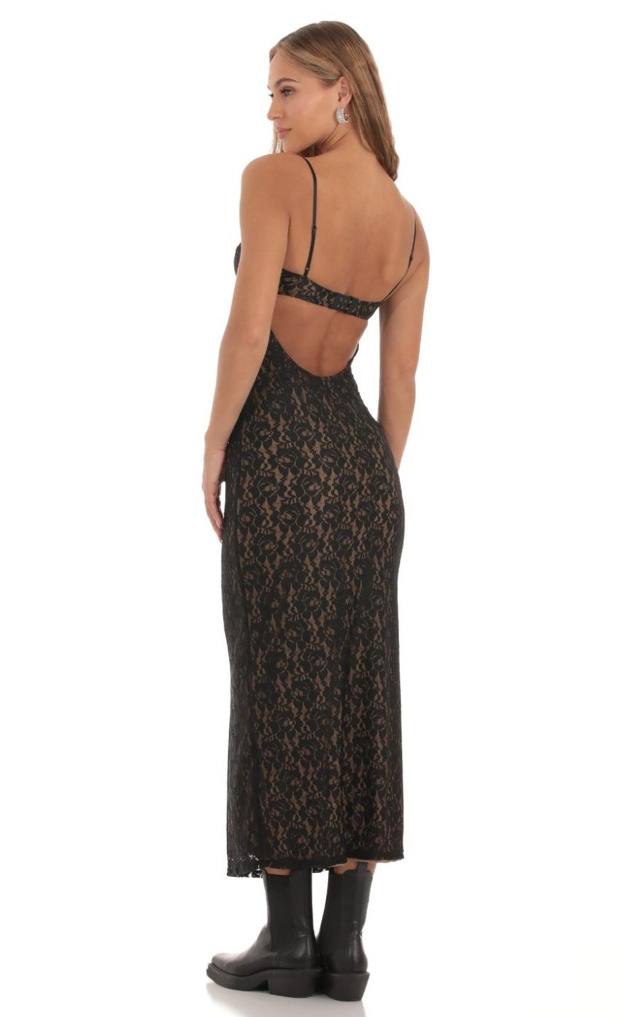 Clothing LUCY IN THE SKY | Full Lace Maxi Dress In Black | Lucy In The Sky