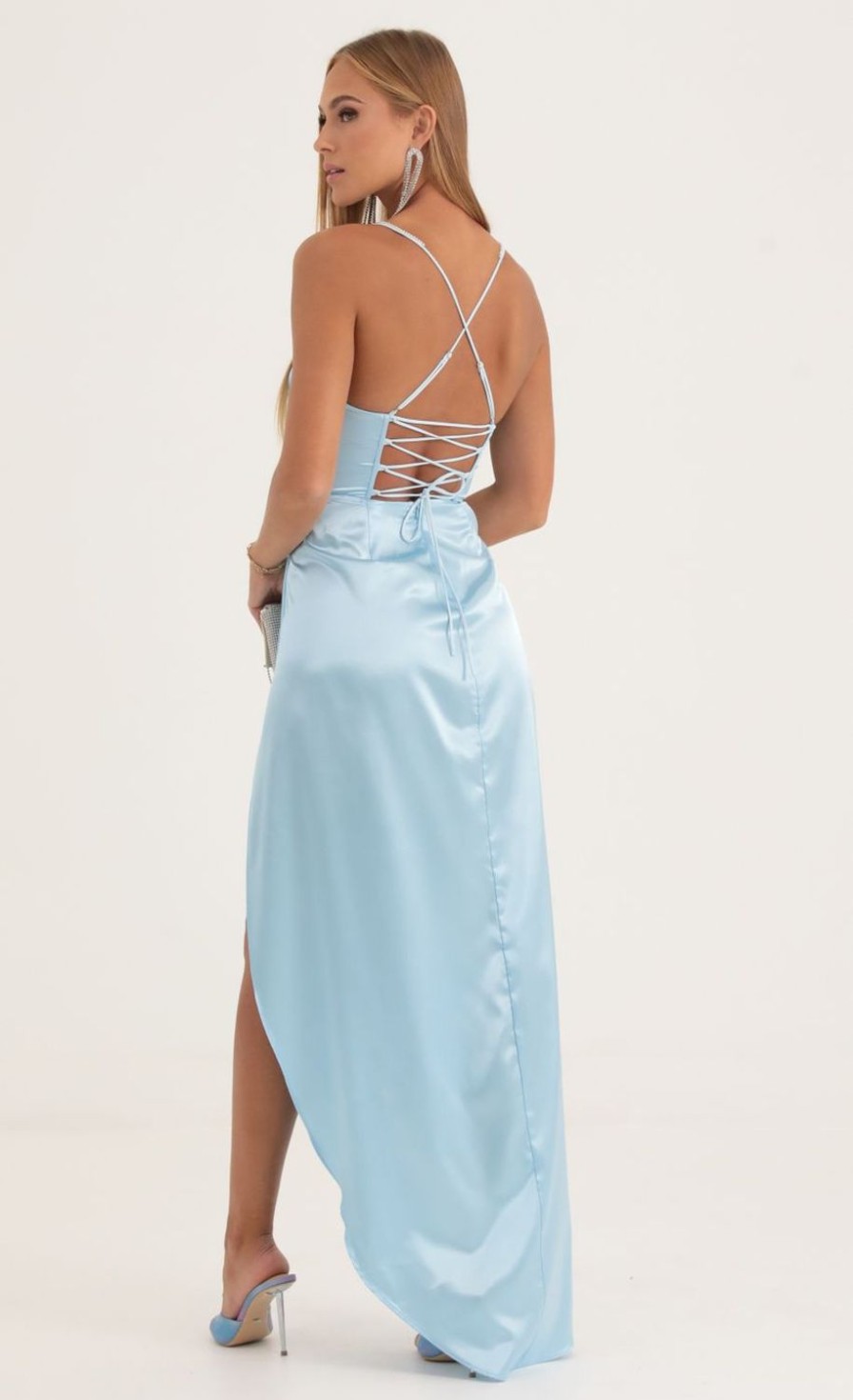 Clothing LUCY IN THE SKY | Farah Corset Rhinestone Maxi Dress In Blue | Lucy In The Sky