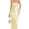 Clothing LUCY IN THE SKY | Strapless Satin Maxi Dress In Yellow | Lucy In The Sky