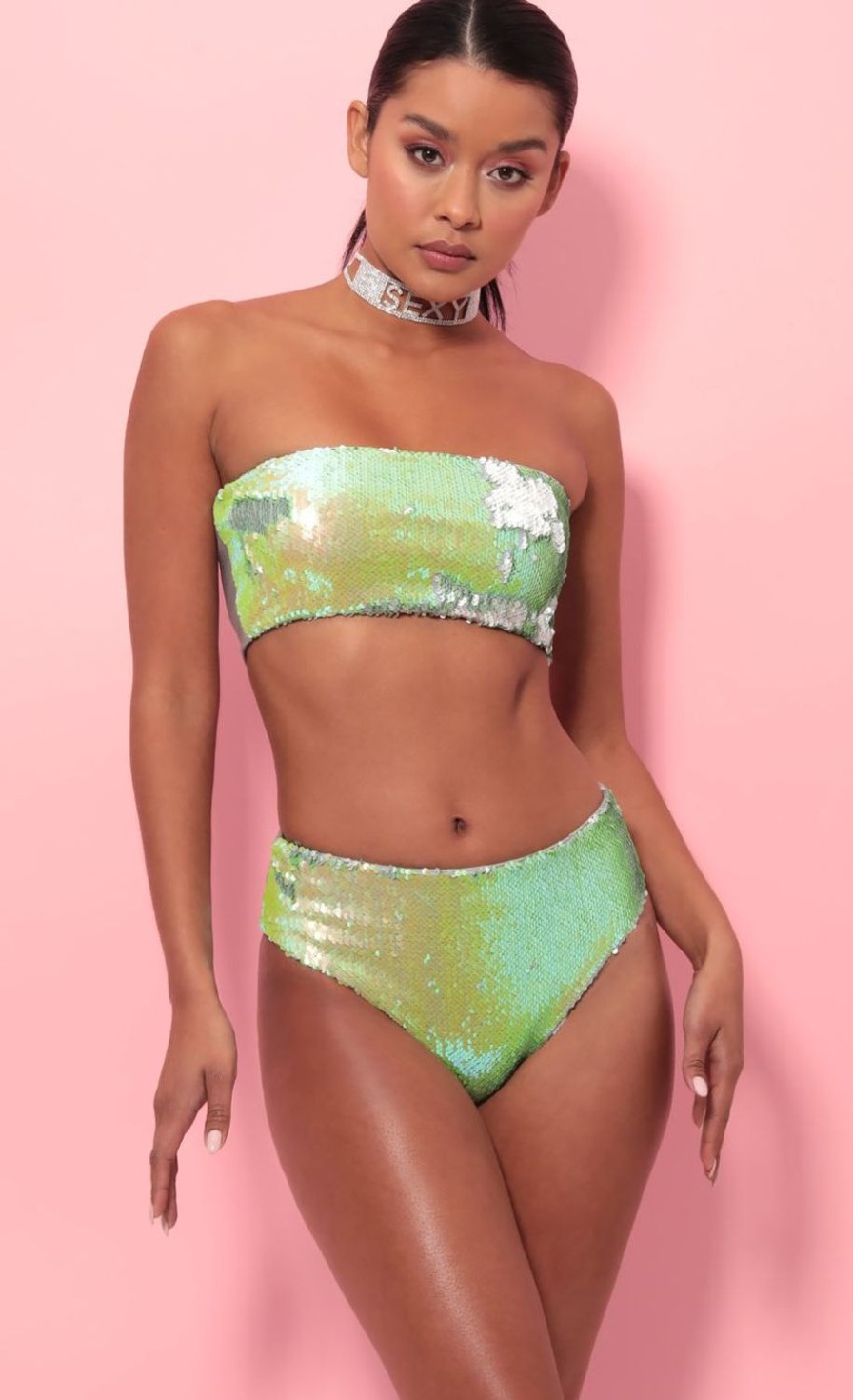 Clothing LUCY IN THE SKY | Party Sequin Swim Set In Lime Green | Lucy In The Sky