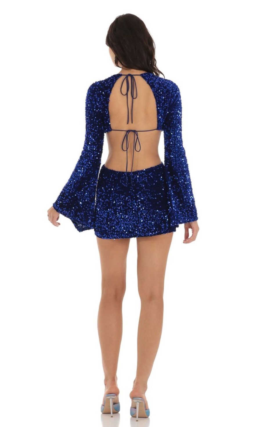 Clothing LUCY IN THE SKY | Cereliana Velvet Sequin Cutout Dress In Blue | Lucy In The Sky