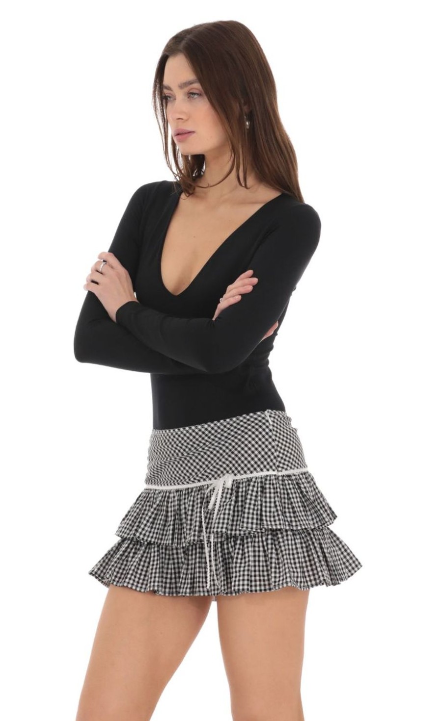 Clothing LUCY IN THE SKY | Gingham Ruffle Skirt In Black And White | Lucy In The Sky