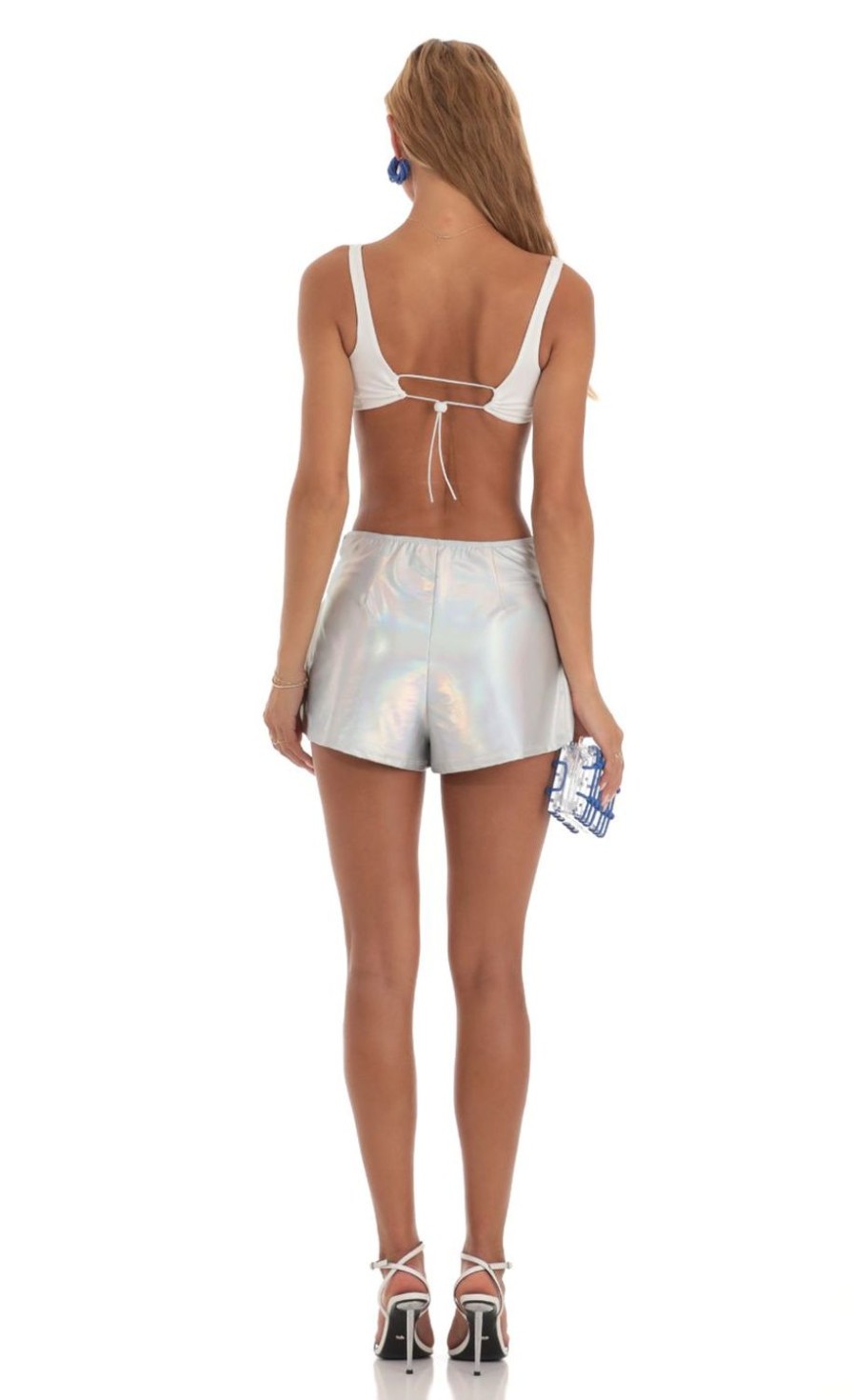 Clothing LUCY IN THE SKY | Maimie Iridescent Shorts In Silver | Lucy In The Sky