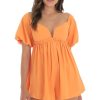 Clothing LUCY IN THE SKY | Adie Puff Sleeve Romper In Orange | Lucy In The Sky