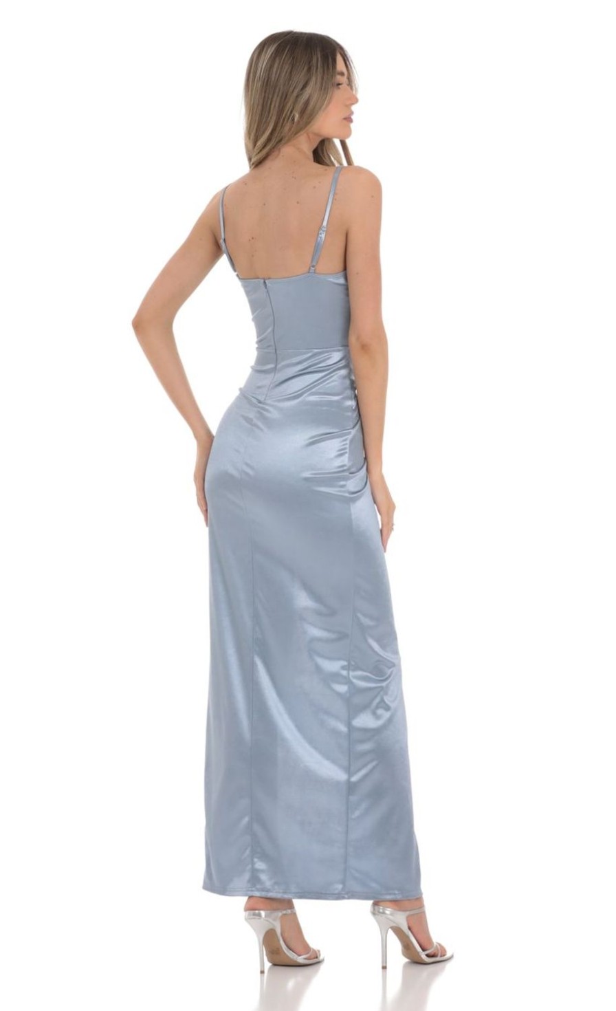 Clothing LUCY IN THE SKY | Satin Corset Maxi Dress In Blue | Lucy In The Sky