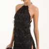 Clothing LUCY IN THE SKY | Vesper Fringe Sequin Halter Dress In Black | Lucy In The Sky