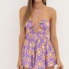 Clothing LUCY IN THE SKY | Sierra Floral Cutout Romper In Purple | Lucy In The Sky