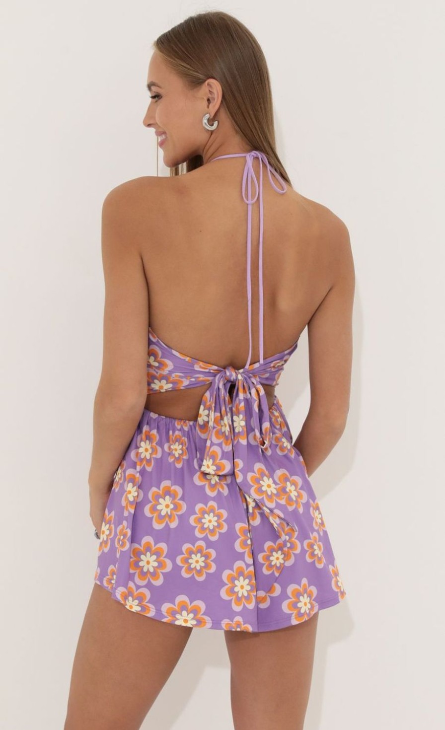 Clothing LUCY IN THE SKY | Sierra Floral Cutout Romper In Purple | Lucy In The Sky