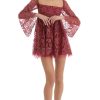 Clothing LUCY IN THE SKY | Floral Long Sleeve Baby Doll Dress In Red | Lucy In The Sky