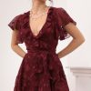 Clothing LUCY IN THE SKY | Betty Wrap Dress In Merlot Floral Chiffon | Lucy In The Sky