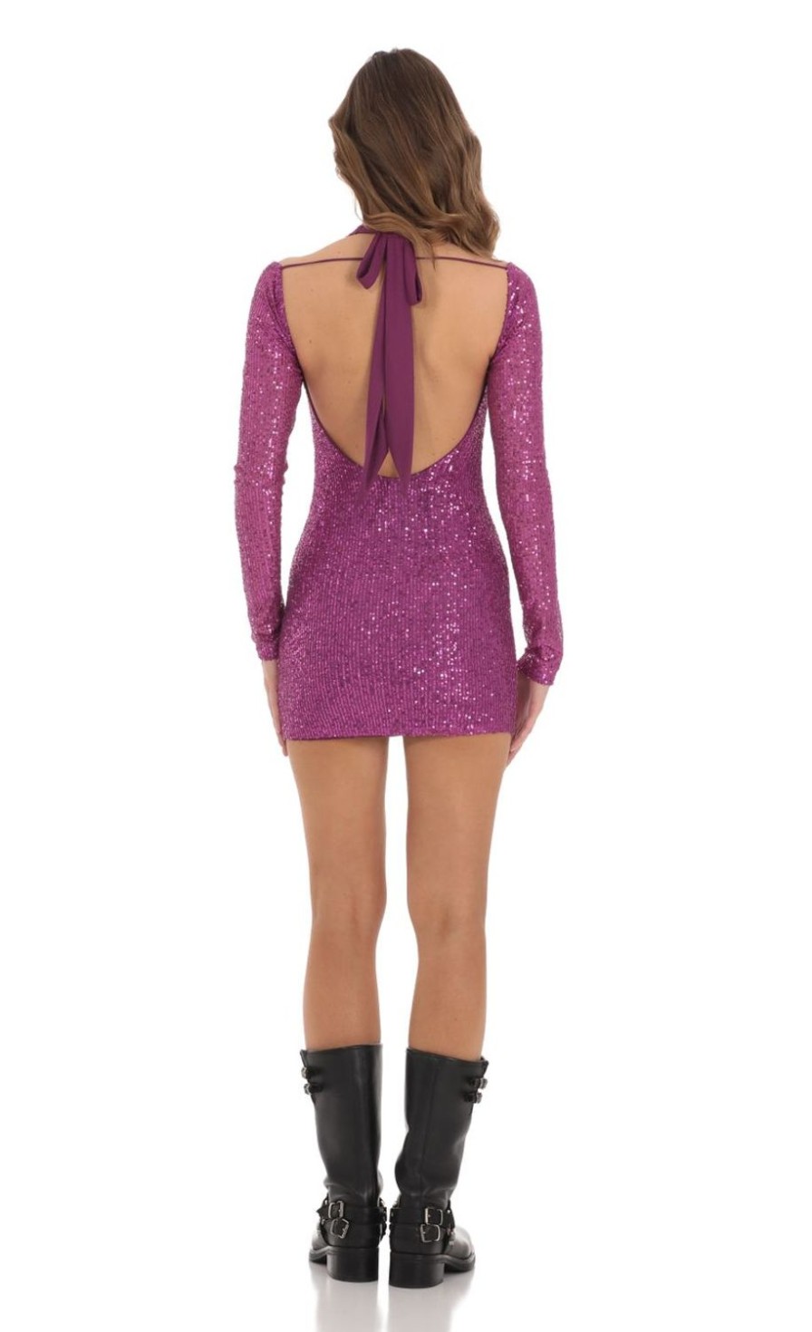 Clothing LUCY IN THE SKY | Reanne Sequin Shoulder Cutout Dress In Purple | Lucy In The Sky