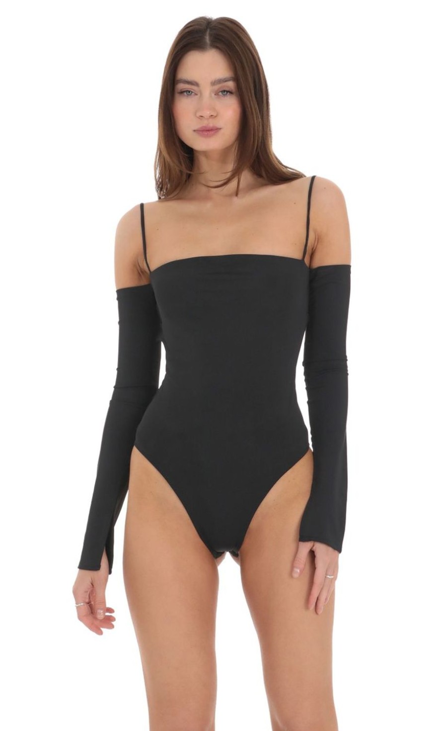 Clothing LUCY IN THE SKY | Off Shoulder Square Neck Bodysuit In Black | Lucy In The Sky