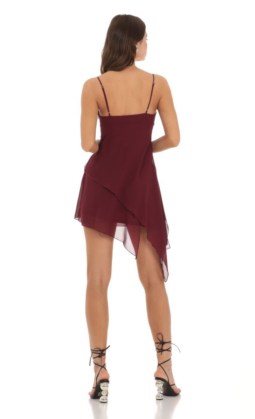 Clothing LUCY IN THE SKY | Mesh Asymmetrical Dress In Maroon | Lucy In The Sky