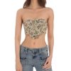 Clothing LUCY IN THE SKY | Strapless Floral Corset Top In Tan | Lucy In The Sky