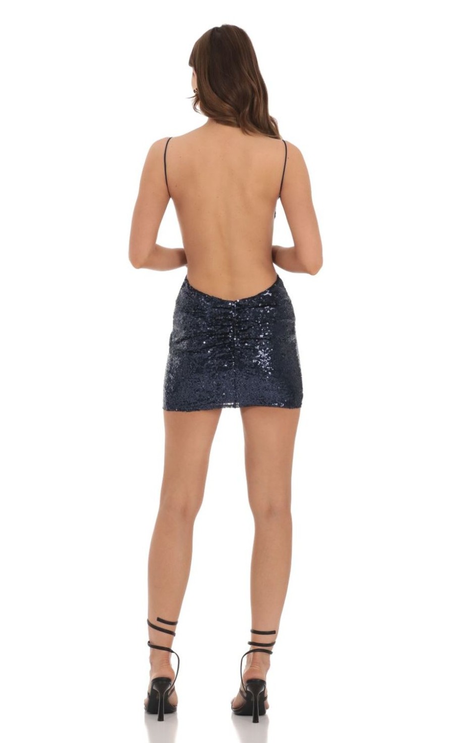 Clothing LUCY IN THE SKY | Sequin Open Back Bodycon Dress In Navy | Lucy In The Sky