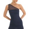 Clothing LUCY IN THE SKY | Leyla Mesh One Shoulder Dress In Navy | Lucy In The Sky