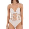 Clothing LUCY IN THE SKY | Lace V-Neck Bodysuit In White | Lucy In The Sky