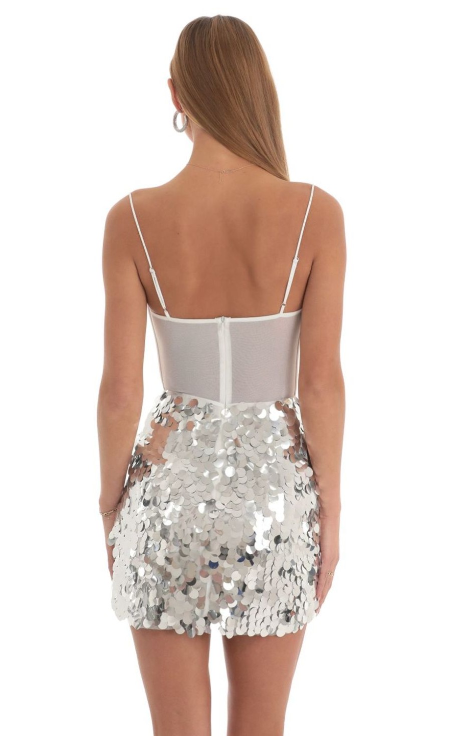 Clothing LUCY IN THE SKY | Dottie Sequin Corset Dress In White | Lucy In The Sky