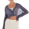 Clothing LUCY IN THE SKY | Maxxy Sheer Knit Cardigan In Blue | Lucy In The Sky