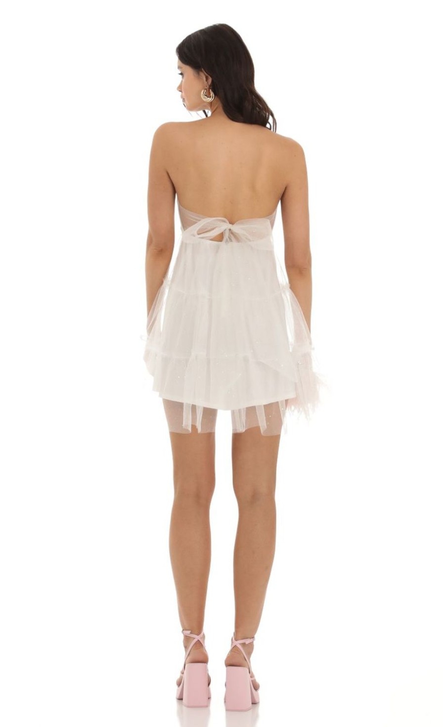 Clothing LUCY IN THE SKY | Sedna Tulle Shimmer Babydoll Dress In White | Lucy In The Sky