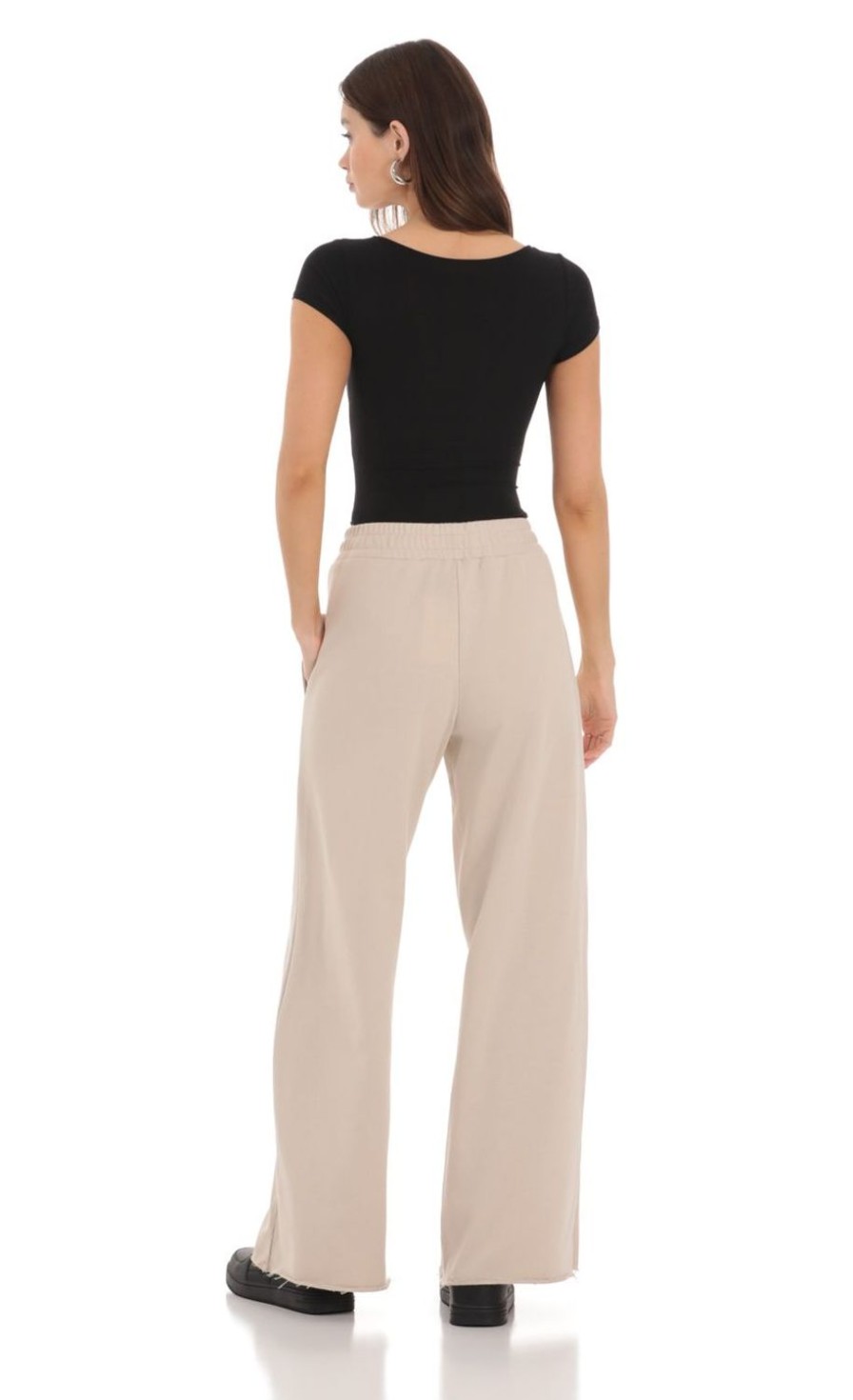 Clothing LUCY IN THE SKY | Wide Leg Sweatpants In Beige | Lucy In The Sky