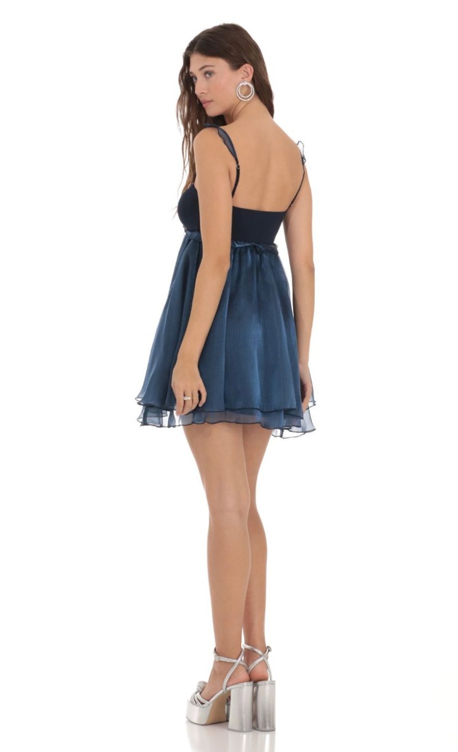 Clothing LUCY IN THE SKY | Front Tie Flare Babydoll Dress Navy | Lucy In The Sky