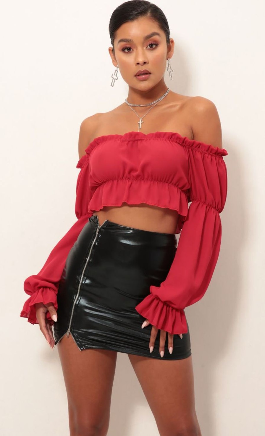 Clothing LUCY IN THE SKY | Wild Thoughts Off The Shoulder Top In Red | Lucy In The Sky