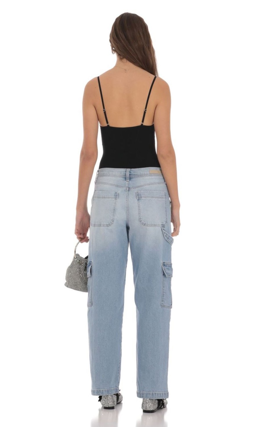 Clothing LUCY IN THE SKY | Cargo Wide Leg Jeans In Faded Denim | Lucy In The Sky