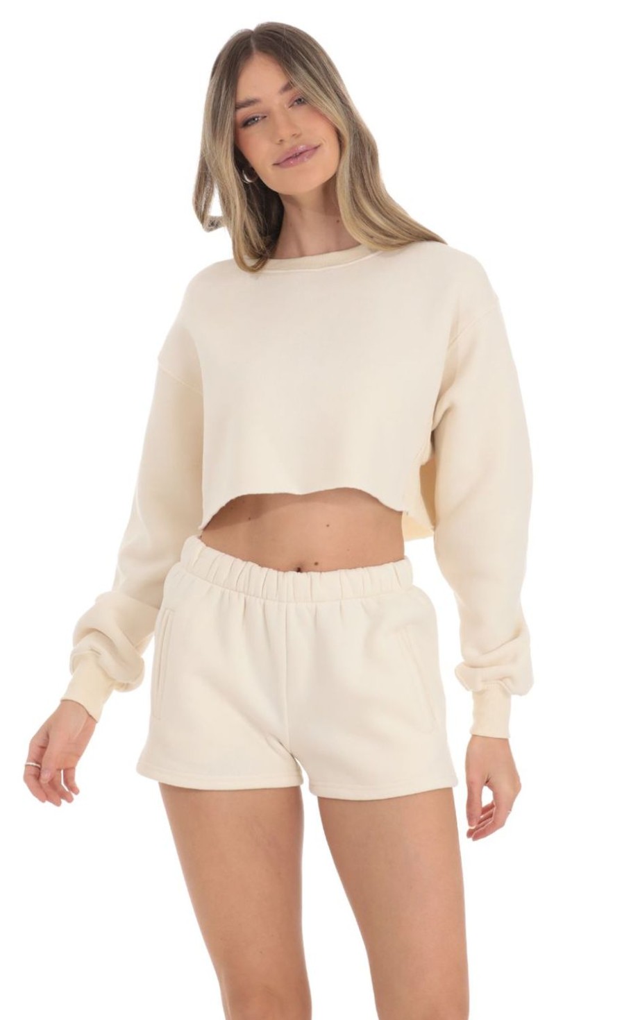 Clothing LUCY IN THE SKY | Fleece Cropped Jumper In Ecru | Lucy In The Sky