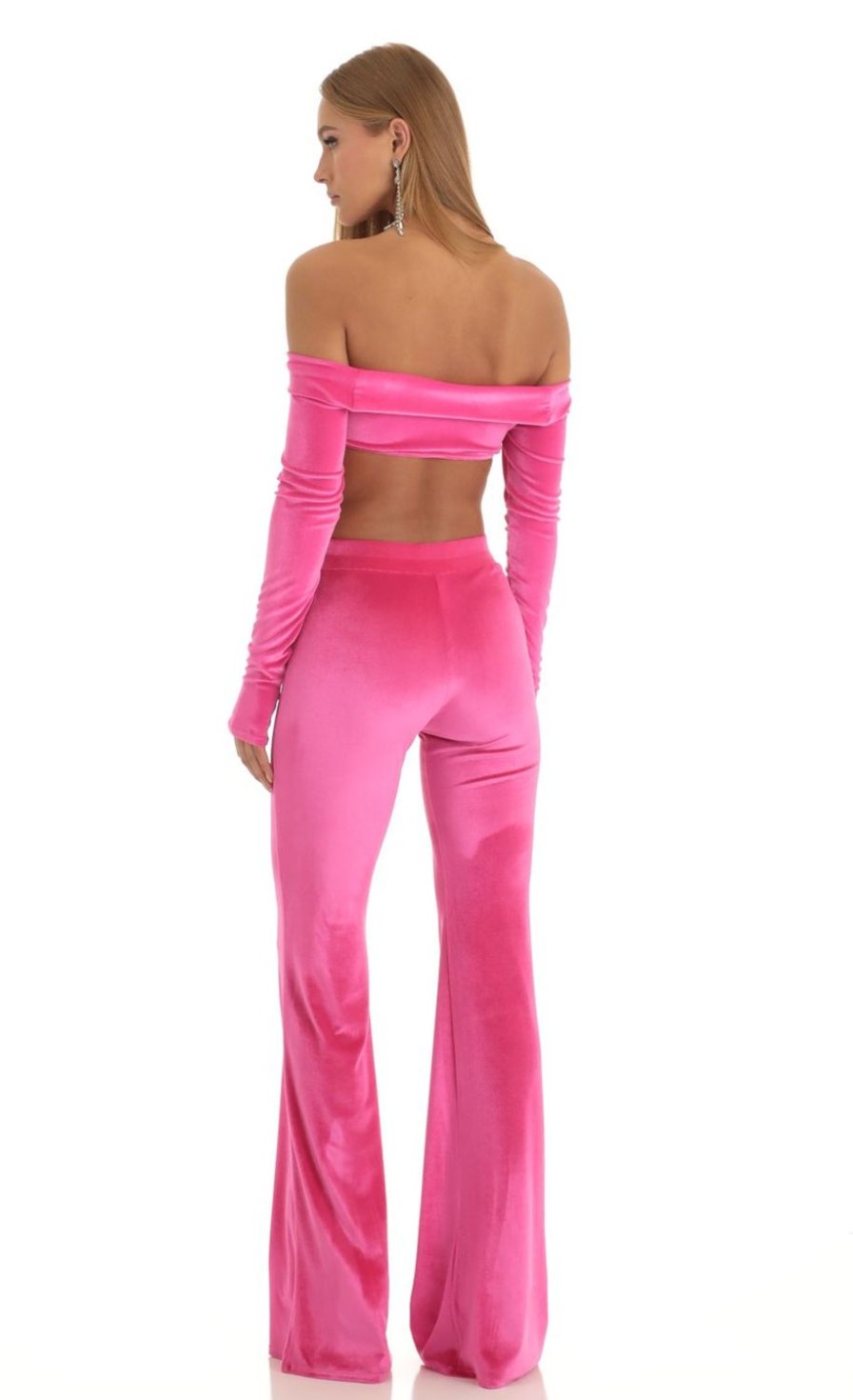 Clothing LUCY IN THE SKY | Zayla Velvet Two Piece Pant Set In Hot Pink | Lucy In The Sky