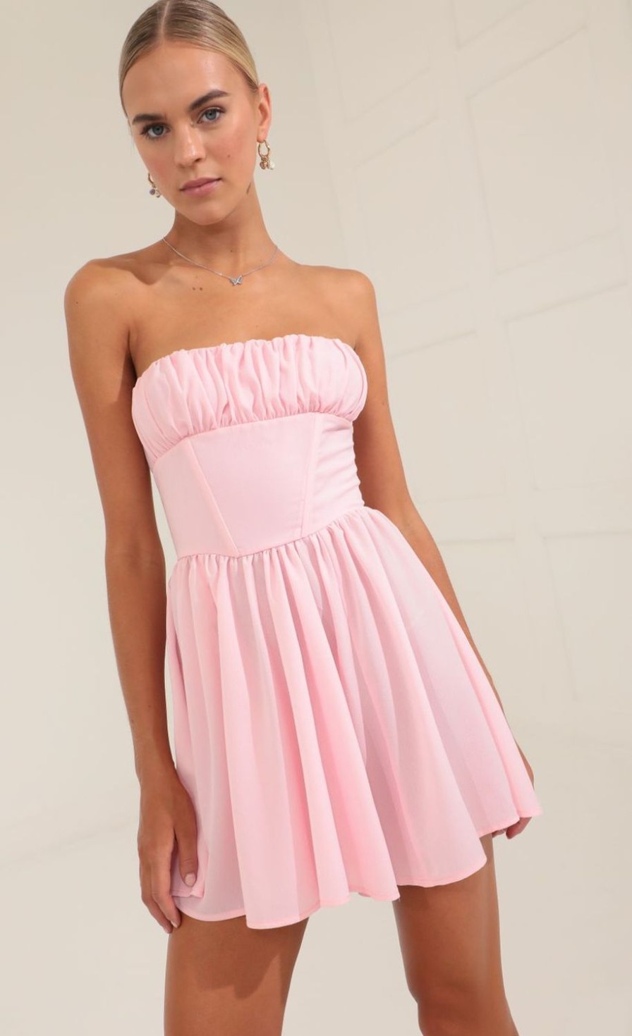 Clothing LUCY IN THE SKY | Glinda Crepe Corset Dress In Pink | Lucy In The Sky