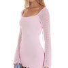 Clothing LUCY IN THE SKY | Attorina Crochet Bell Sleeve Dress In Pink | Lucy In The Sky