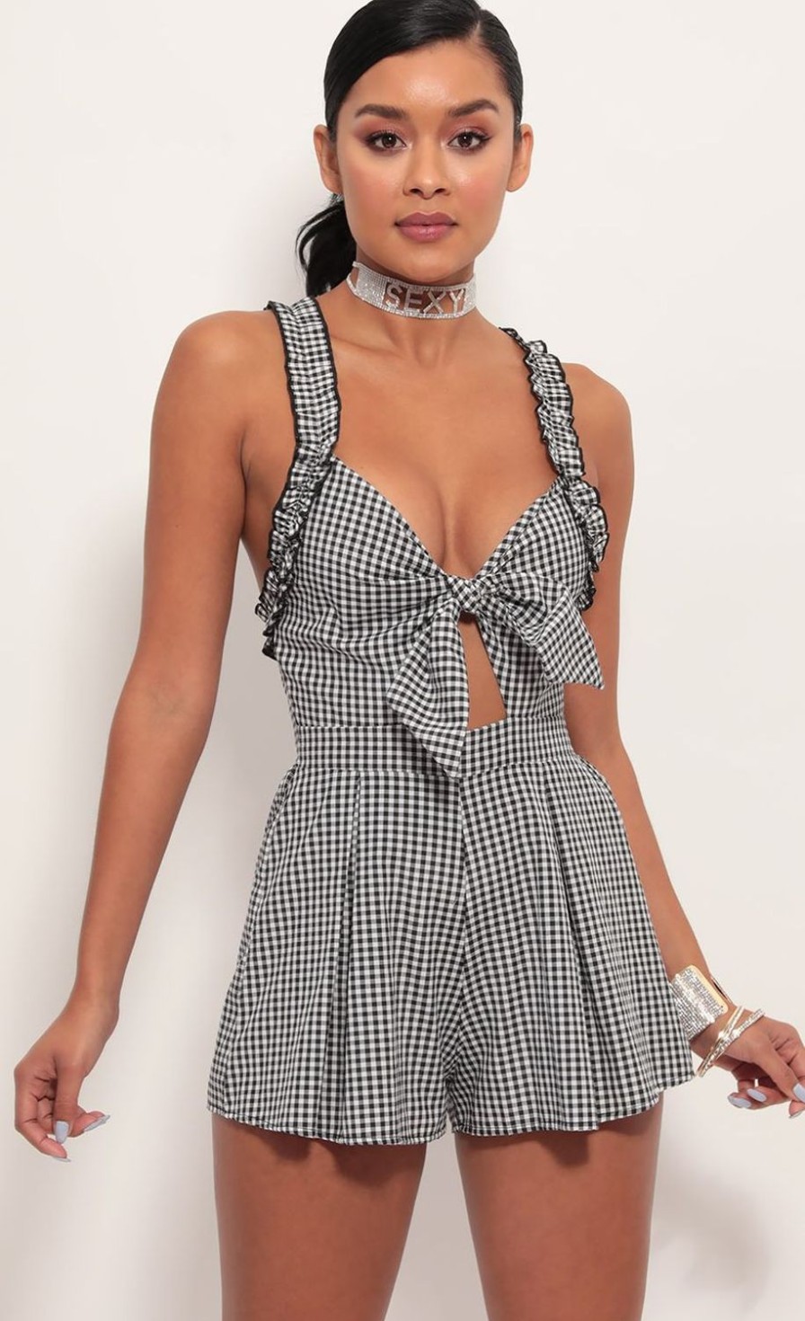 Clothing LUCY IN THE SKY | Blair Front Tie Romper In Gingham | Lucy In The Sky