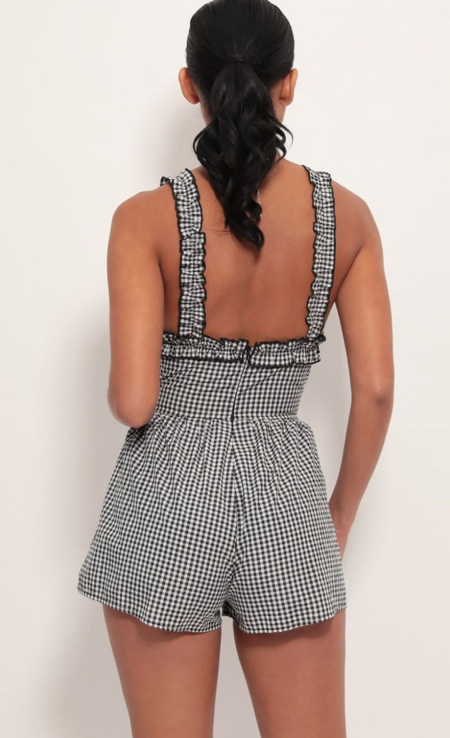 Clothing LUCY IN THE SKY | Blair Front Tie Romper In Gingham | Lucy In The Sky