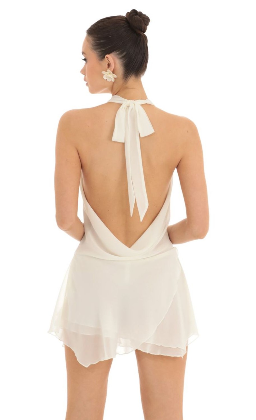 Clothing LUCY IN THE SKY | Adonia Draped Plunge Neck Dress In White | Lucy In The Sky