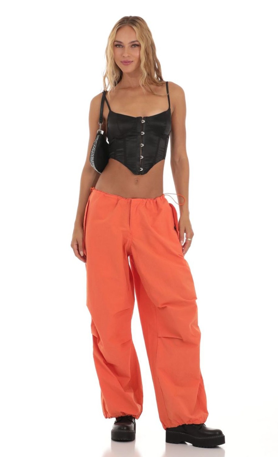 Clothing LUCY IN THE SKY | Tyche Wide Leg Parachute Pants In Orange | Lucy In The Sky