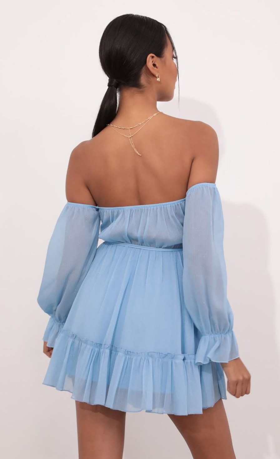 Clothing LUCY IN THE SKY | Serena Cutout Off The Shoulder Dress In Sky Blue | Lucy In The Sky