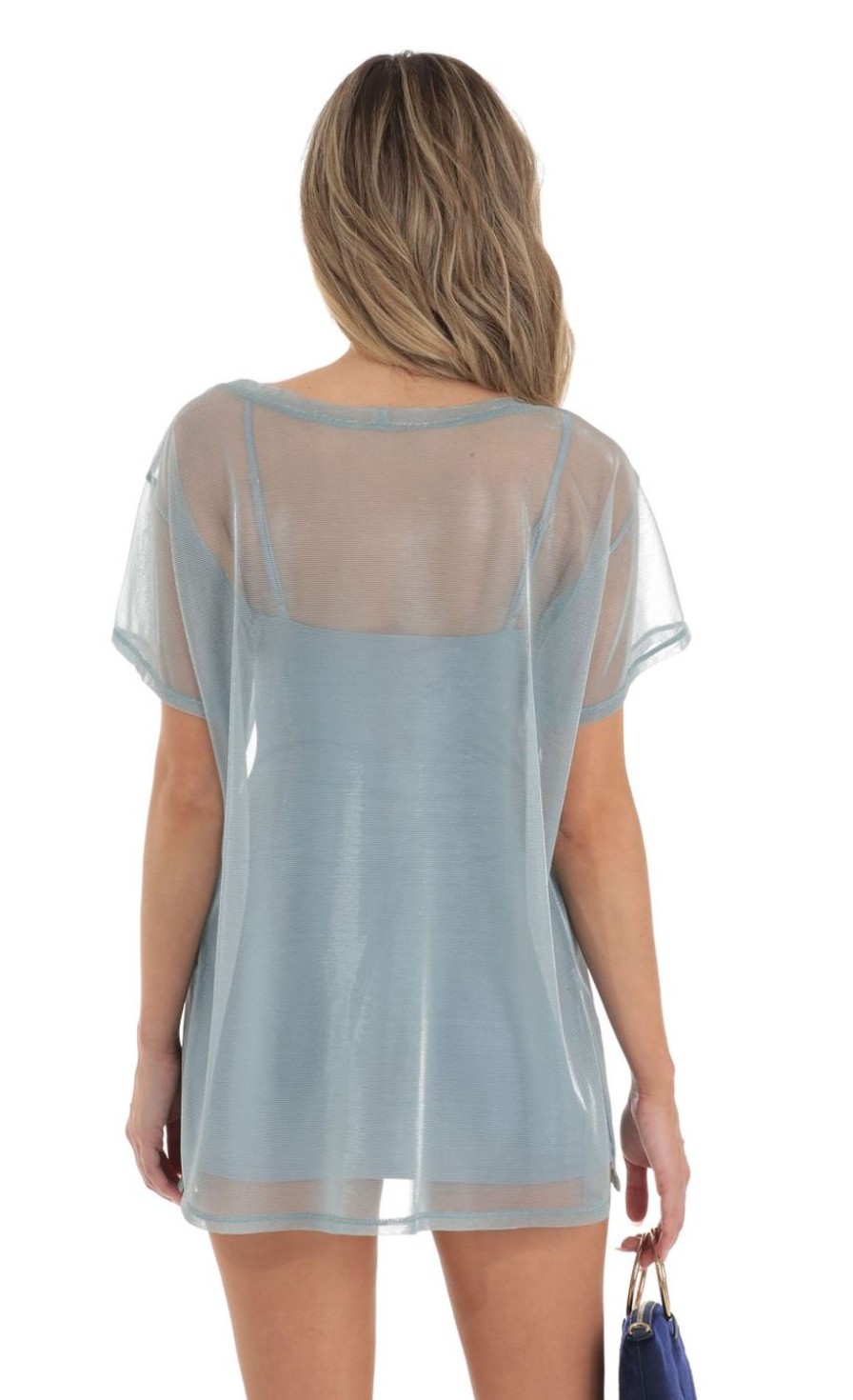 Clothing LUCY IN THE SKY | Teofila Shimmer Two Piece Shirt Dress In Blue | Lucy In The Sky