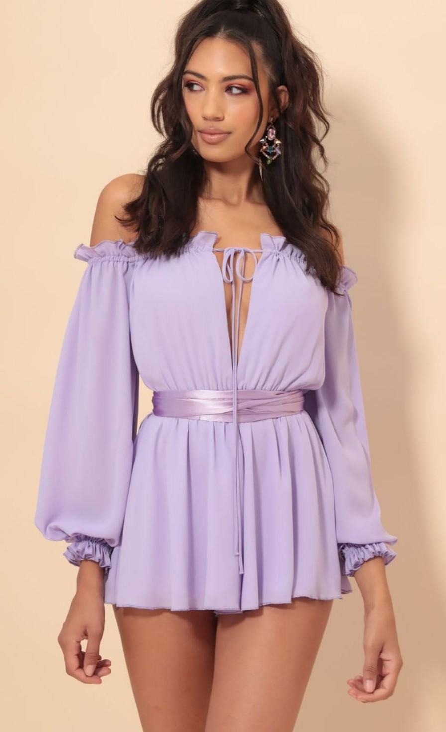 Clothing LUCY IN THE SKY | Vallarta Off The Shoulder Romper In Lavender | Lucy In The Sky