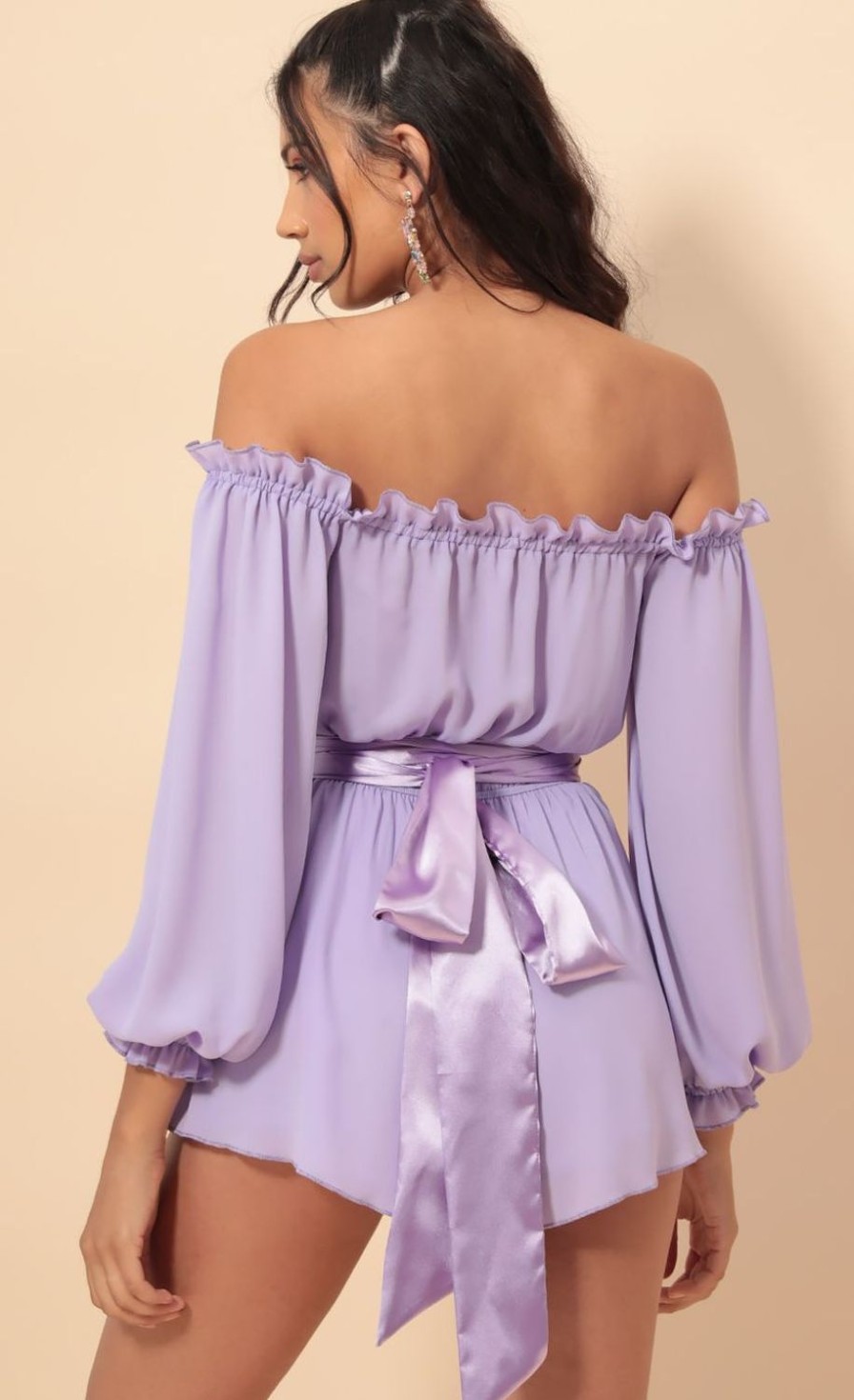 Clothing LUCY IN THE SKY | Vallarta Off The Shoulder Romper In Lavender | Lucy In The Sky