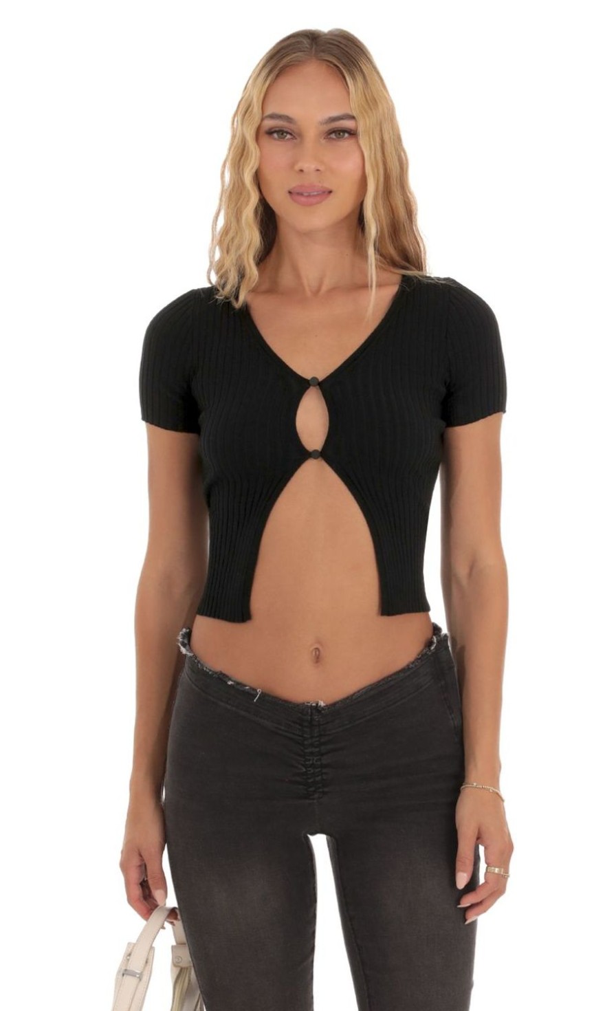 Clothing LUCY IN THE SKY | Hadlee Ribbed Knit Top In Black | Lucy In The Sky