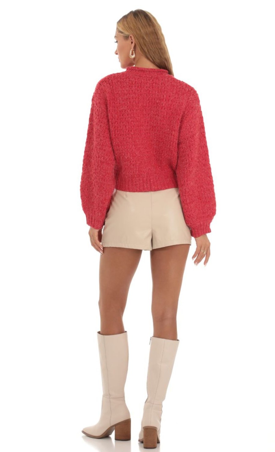 Clothing LUCY IN THE SKY | Chunky Knit Mock Neck Jumper In Red | Lucy In The Sky