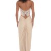 Clothing LUCY IN THE SKY | Strapless Corset Sequin Butterfly Maxi Dress In Beige | Lucy In The Sky