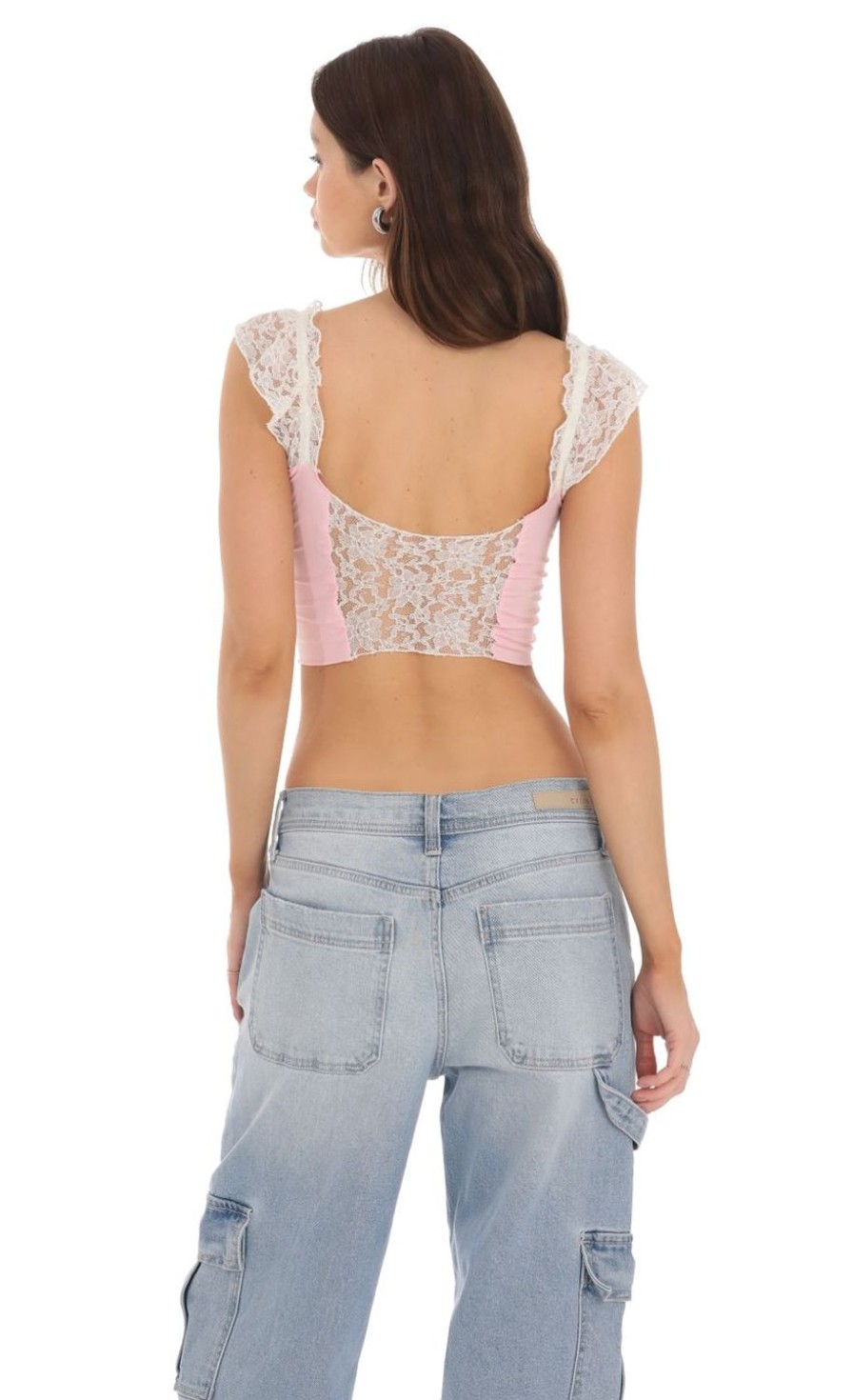 Clothing LUCY IN THE SKY | Lace Cutout Top In Pink | Lucy In The Sky